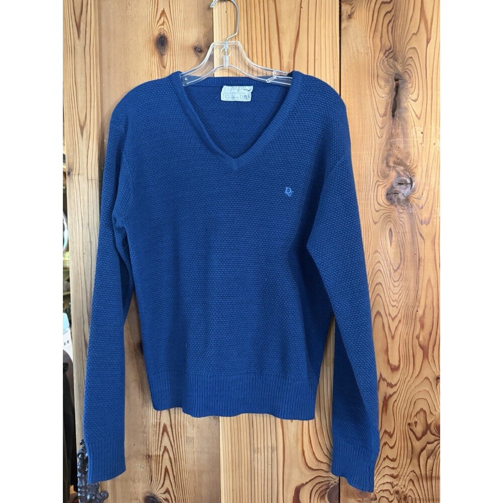 Christian Dior Men's Blue V-Neck Acrylic Knit Pullover Sweater M